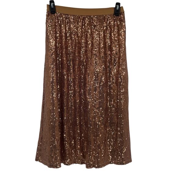 DR2 By Daniel Rainn Sequin ALine Midi Skirt Copper Rose Lined Elastic Small NWOT - Picture 1 of 8